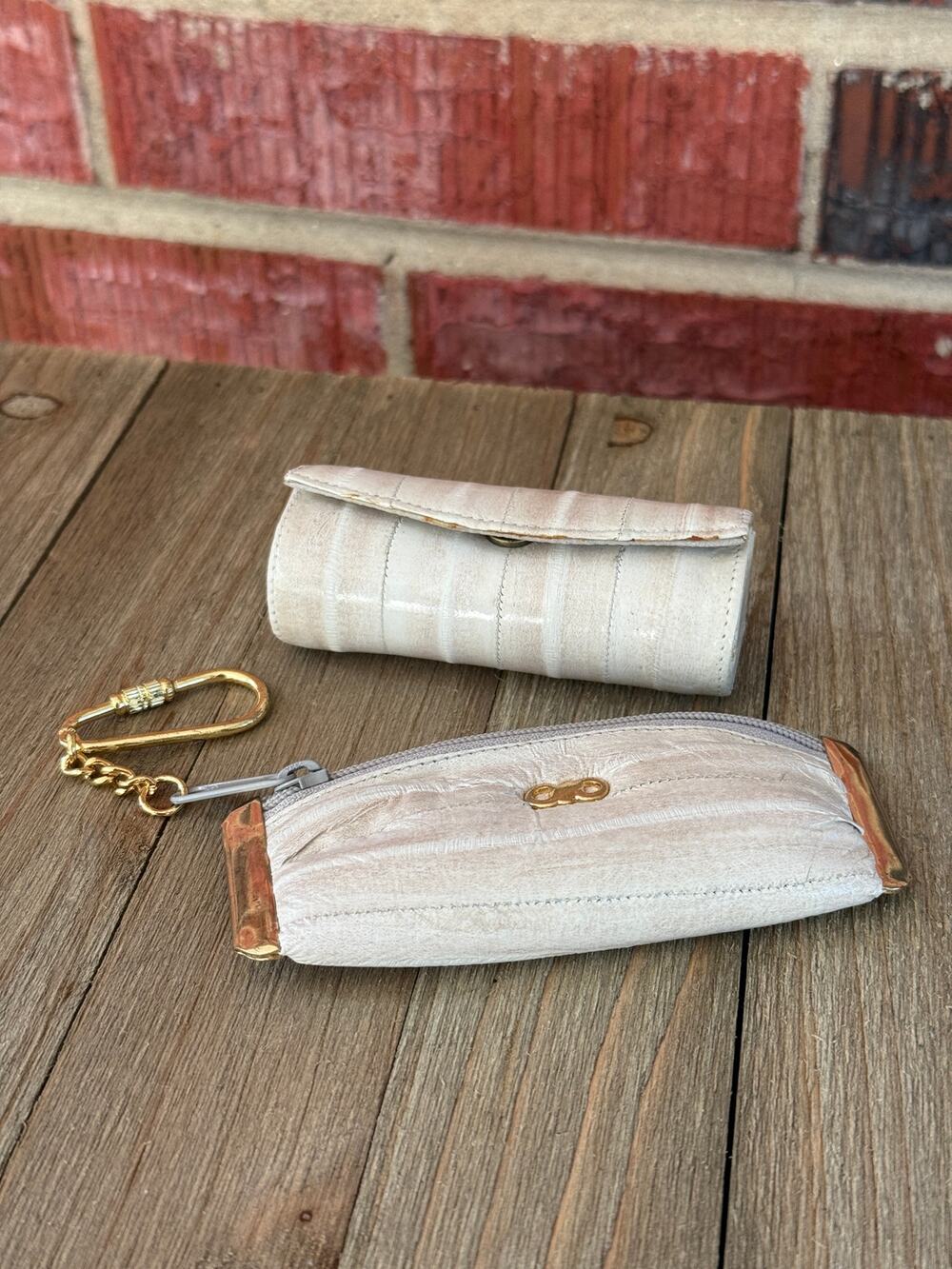 Vintage Genuine Eel Skin Lipstick Case & Coin Pouch Set Made in Korea